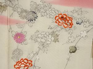 アンティーク　手描き霞に牡丹・菊模様刺繍絵羽織